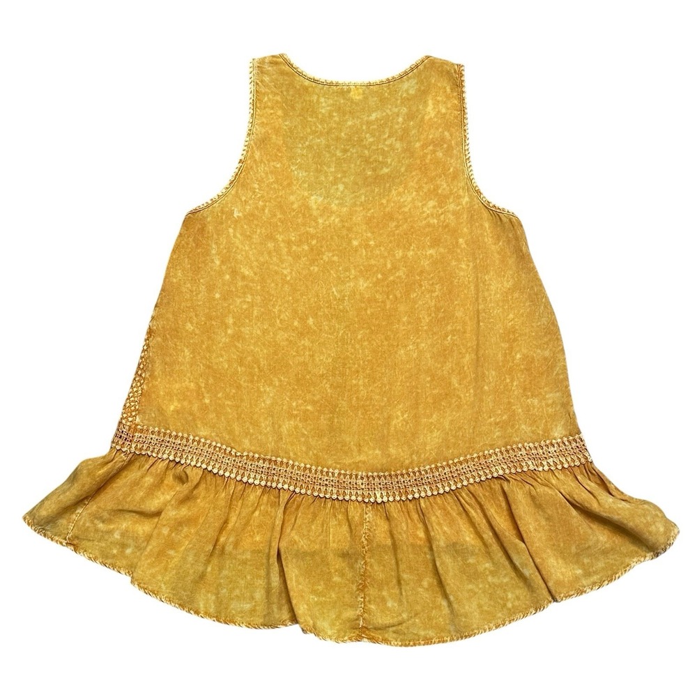Eri + Ali Anthropologie Mustard Yellow Smocked Crochet Lace Ruffle Tank Top M - Picture 4 of 8